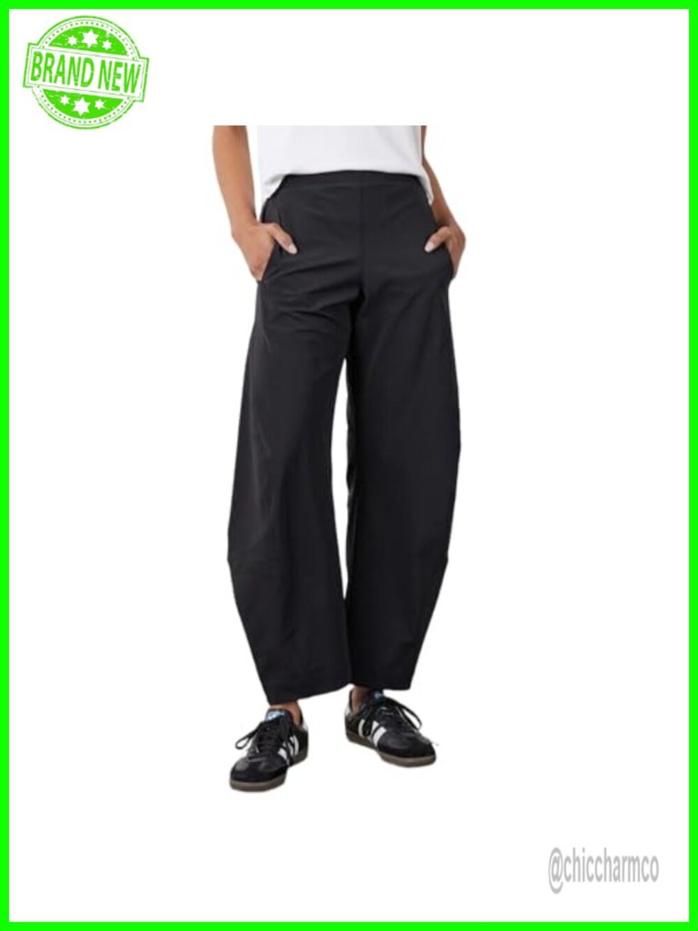 High Waisted Wide Leg Barrel Ankle Pants with Pockets